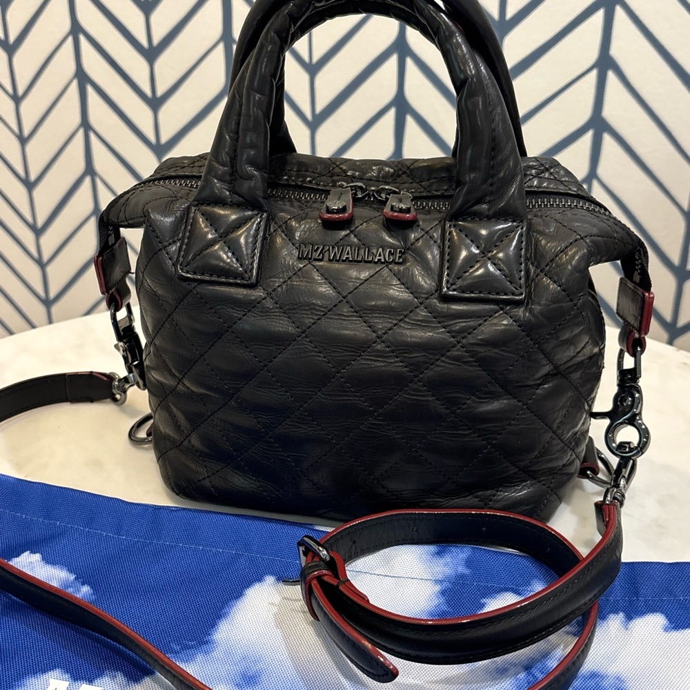 MZ Wallace Soft Leather Black Quilted Bag w/Gunmetal Hardware - Micro Sutton
